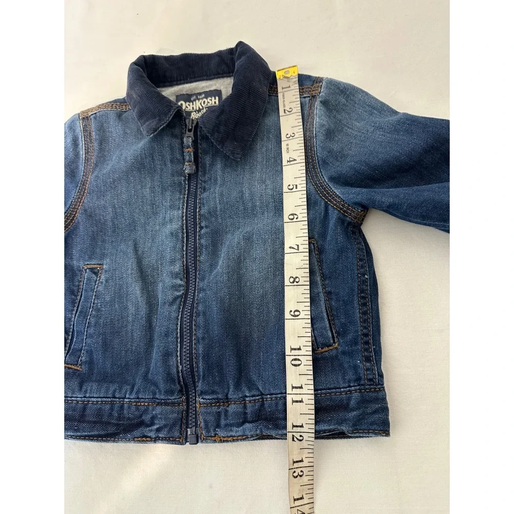 OshKosh Bgosh Kids 12M Dark Wash Denim Jacket Full Zip Corduroy Collar 6J666310